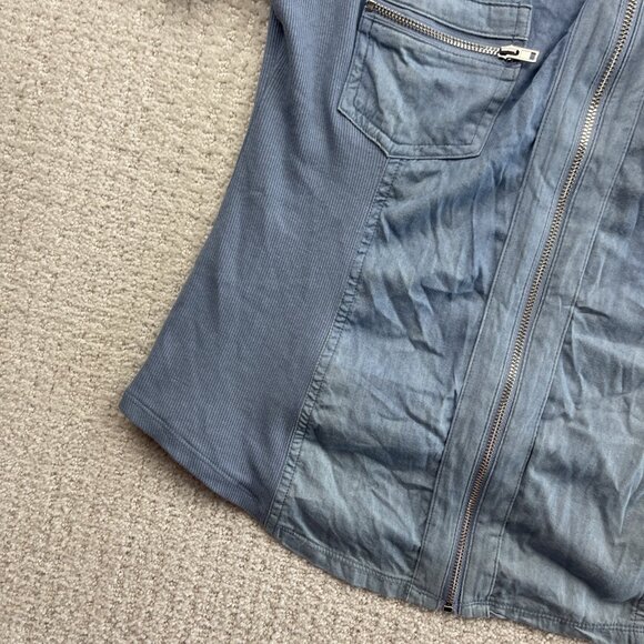 Guess Full Zip Utility Tech Pockets Shirt Military Faded Blue Women Sz XL* - Picture 4 of 11